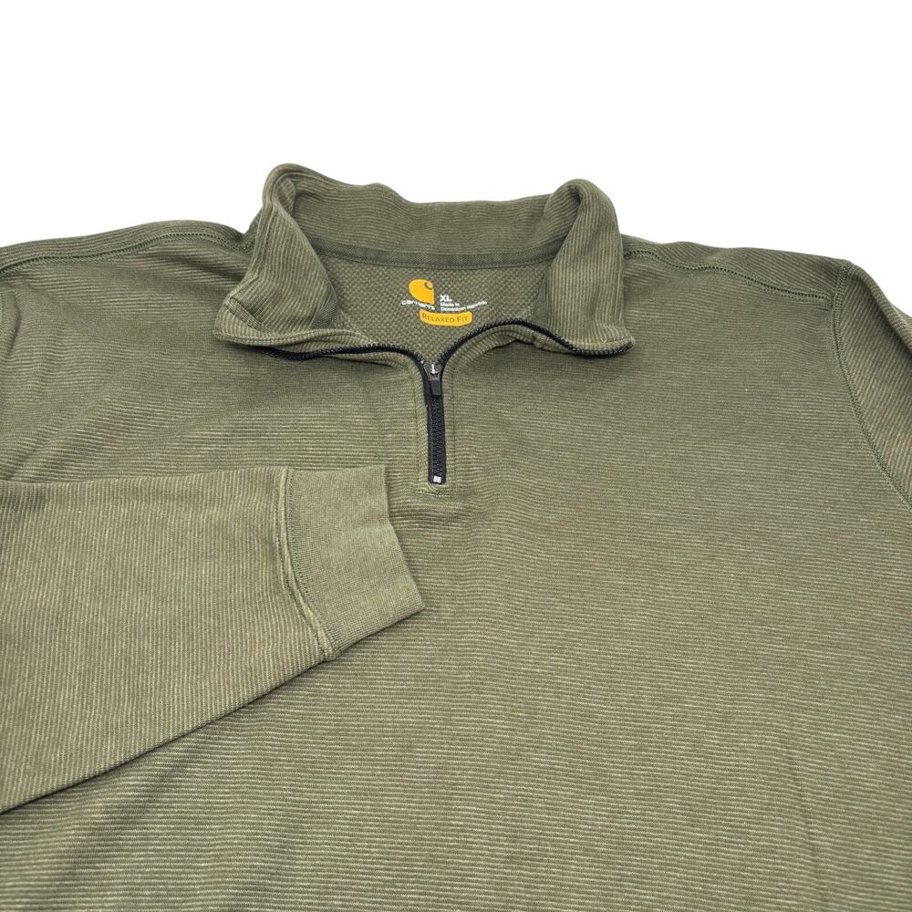 Carhartt Mens XL Olive Green 1/4 Zip Long Sleeve Pullover Cotton‎ Blend Sweater